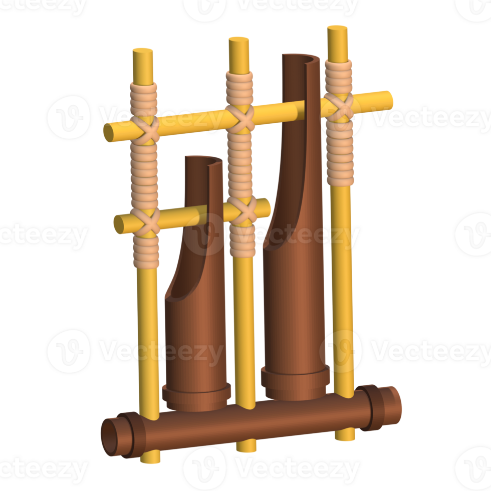 3D illustration of a traditional Indonesian bamboo musical instrument called angklung png