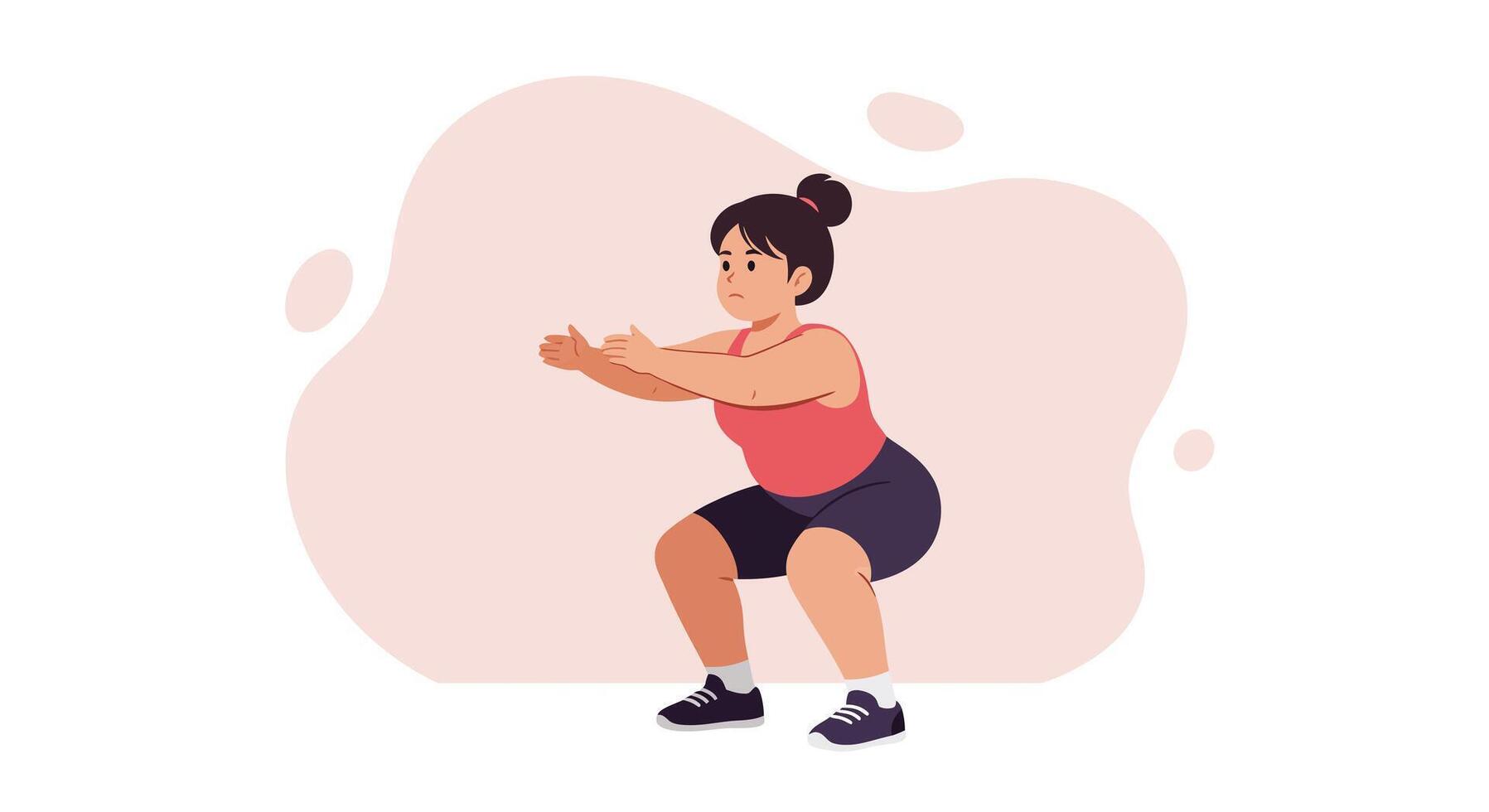 Woman performing squats in fitness workout training exercise for healthy lifestyle and strength building vector