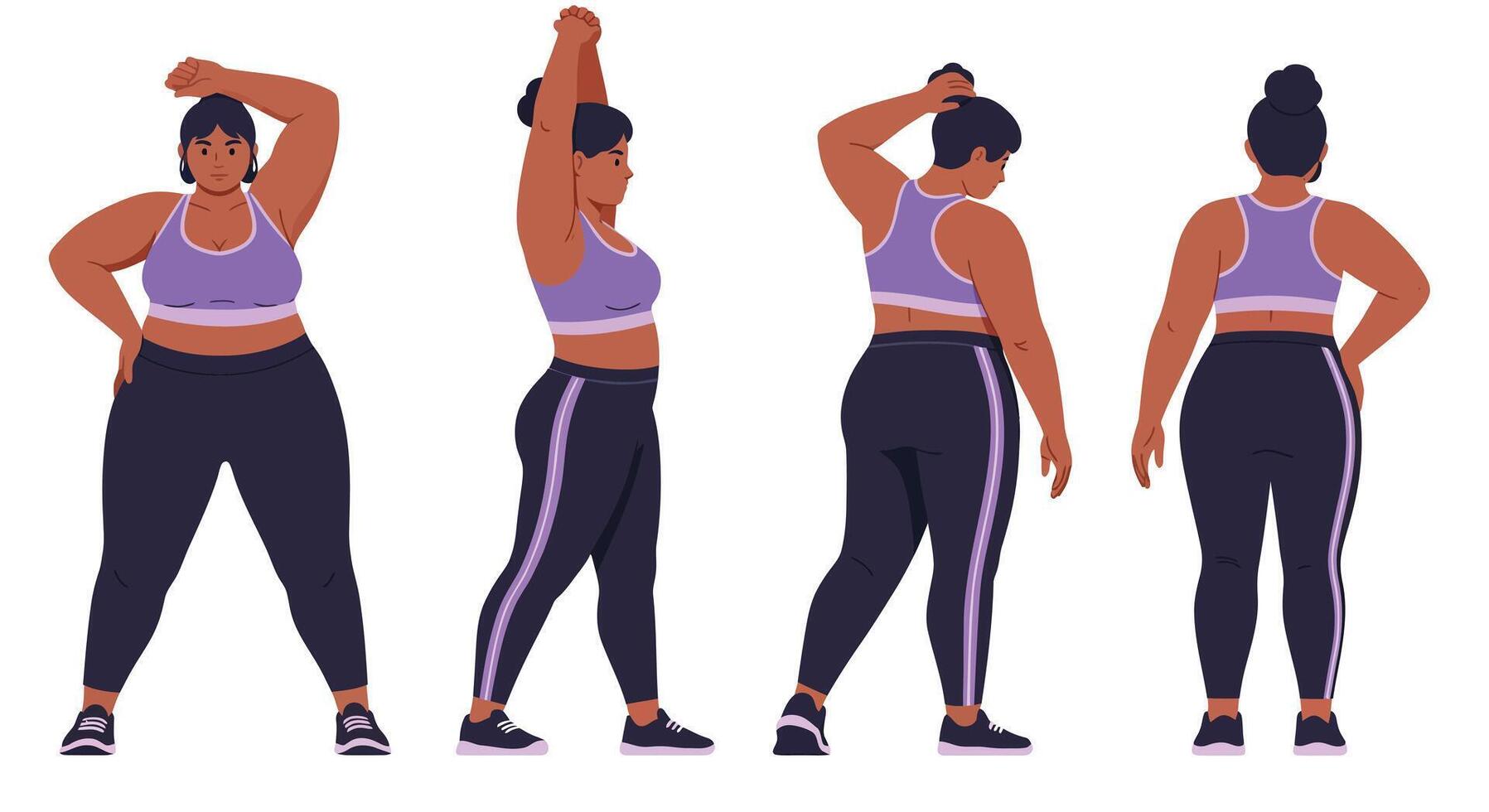 Curvy Woman Fitness Model Stretching and Posing in Activewear Illustration vector