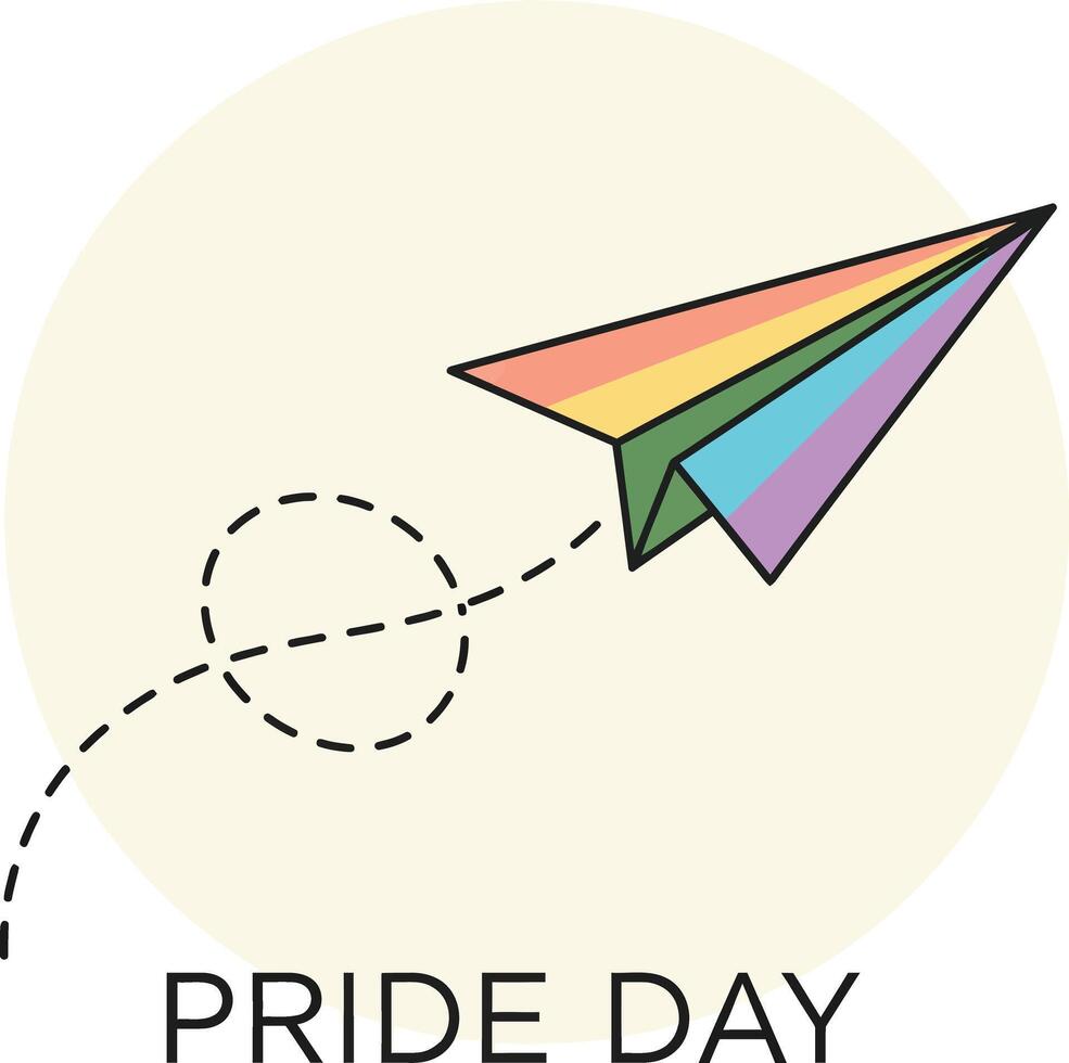 Paper airplane with rainbow colors celebrating Pride Day in minimalist style illustration vector