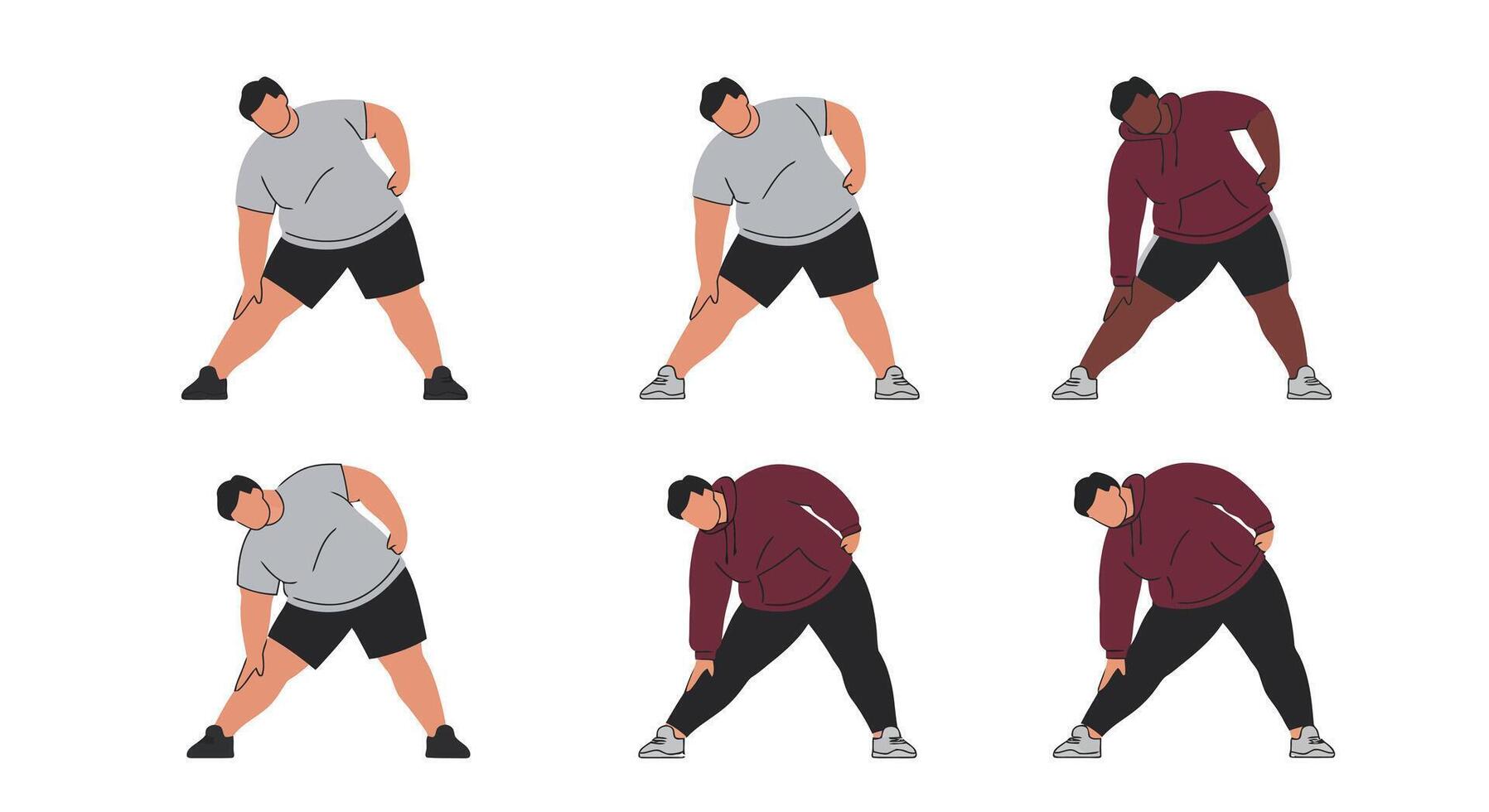 Men and Women Stretching Exercise Illustration for Fitness and Warm-Up Routine in Casual Sportswear vector