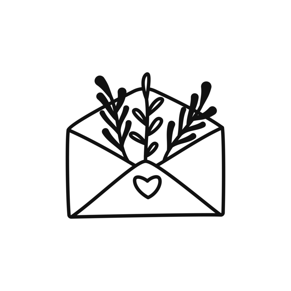Minimalist Love Letter Floral Outline Illustration png