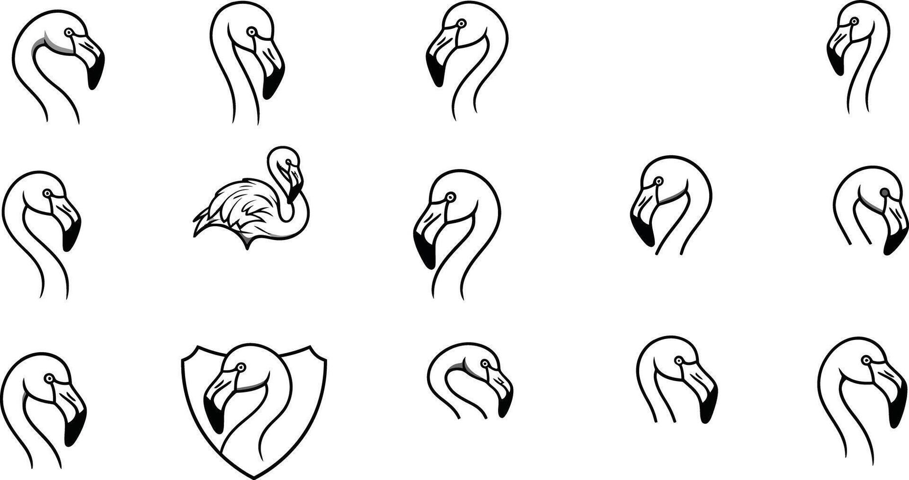 Flamingo head icon set with different styles and circular frames for graphic design and branding use illustration vector