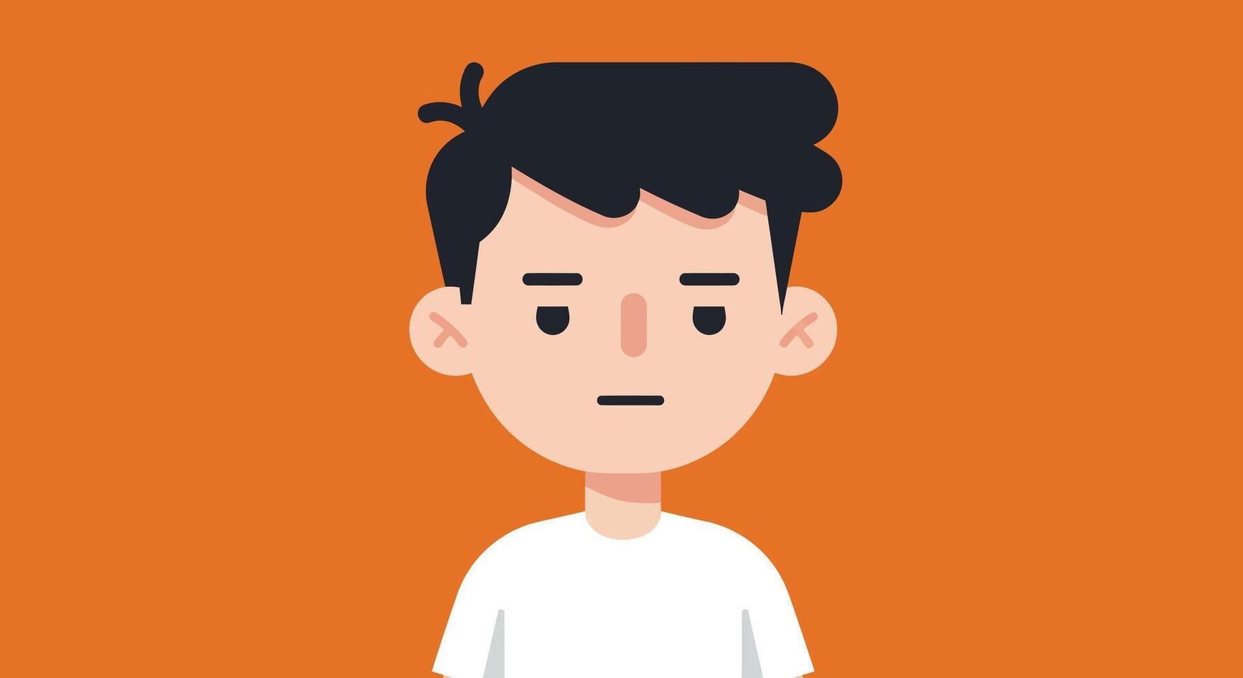 Young man with black hair and white shirt illustration on orange background vector