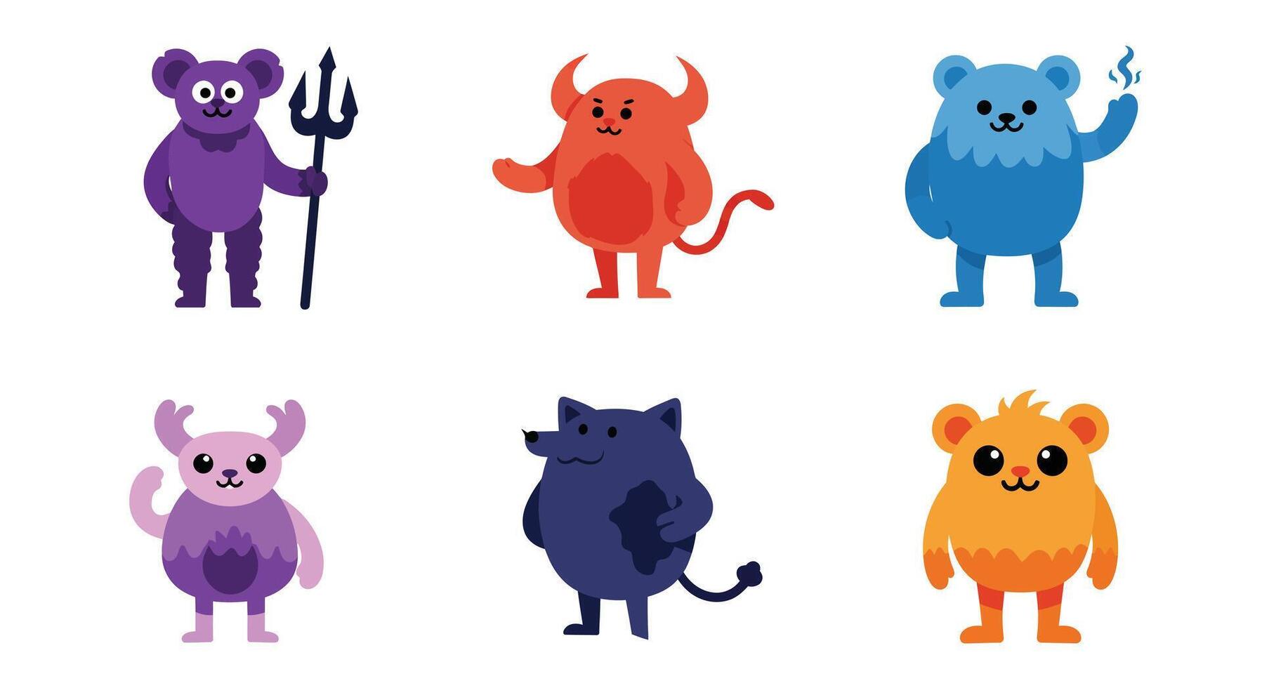 Cute colorful cartoon bears with devil and wizard costumes illustration in playful style vector