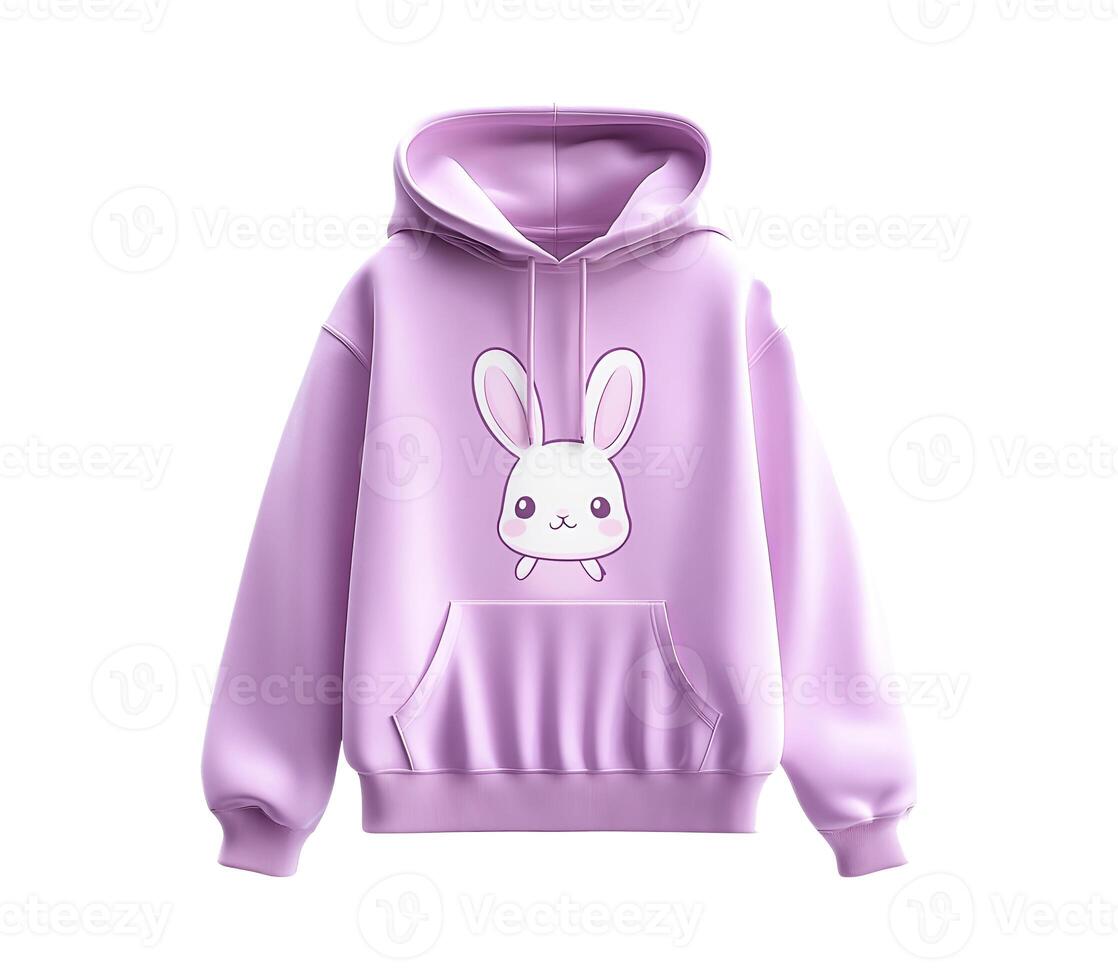 Cute design of a pastel purple hoodie with a cartoon pattern on the chest on a transparent background photo