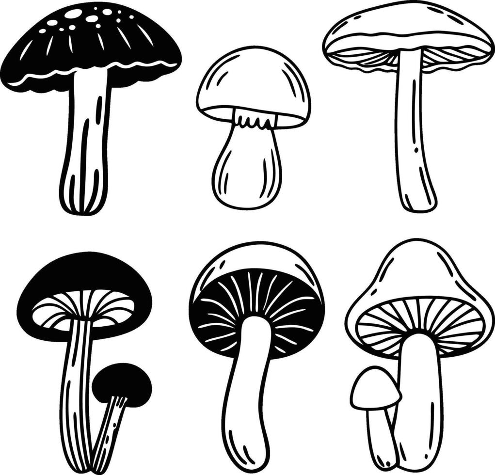 Set of different mushroom silhouettes vector