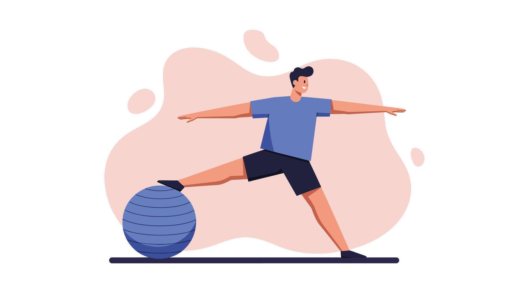Man Exercising with Stability Ball Balancing Stretching Fitness Activity Illustration vector