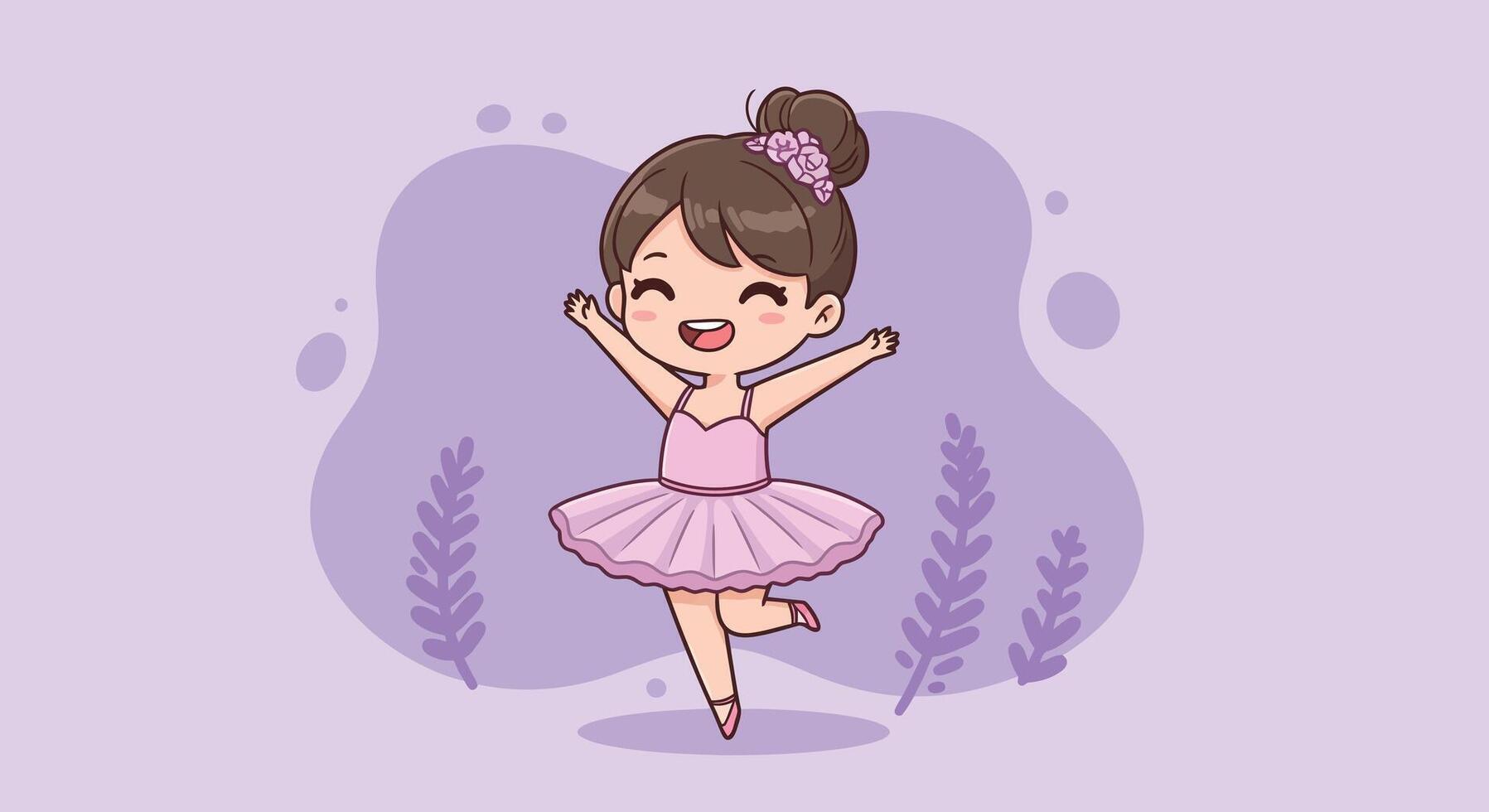 Cute little ballerina girl dancing in pink tutu ballet outfit with happy expression illustration vector