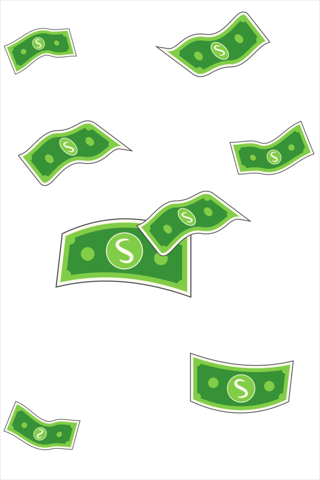 Falling dollar banknotes, money rain, flat illustration isolated png