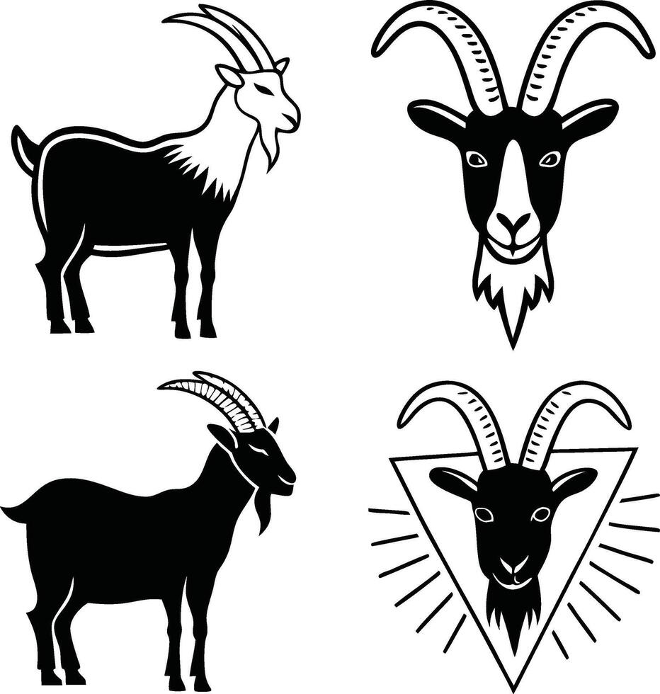 Goat Set Of Silhouette , clip, clipping path vector