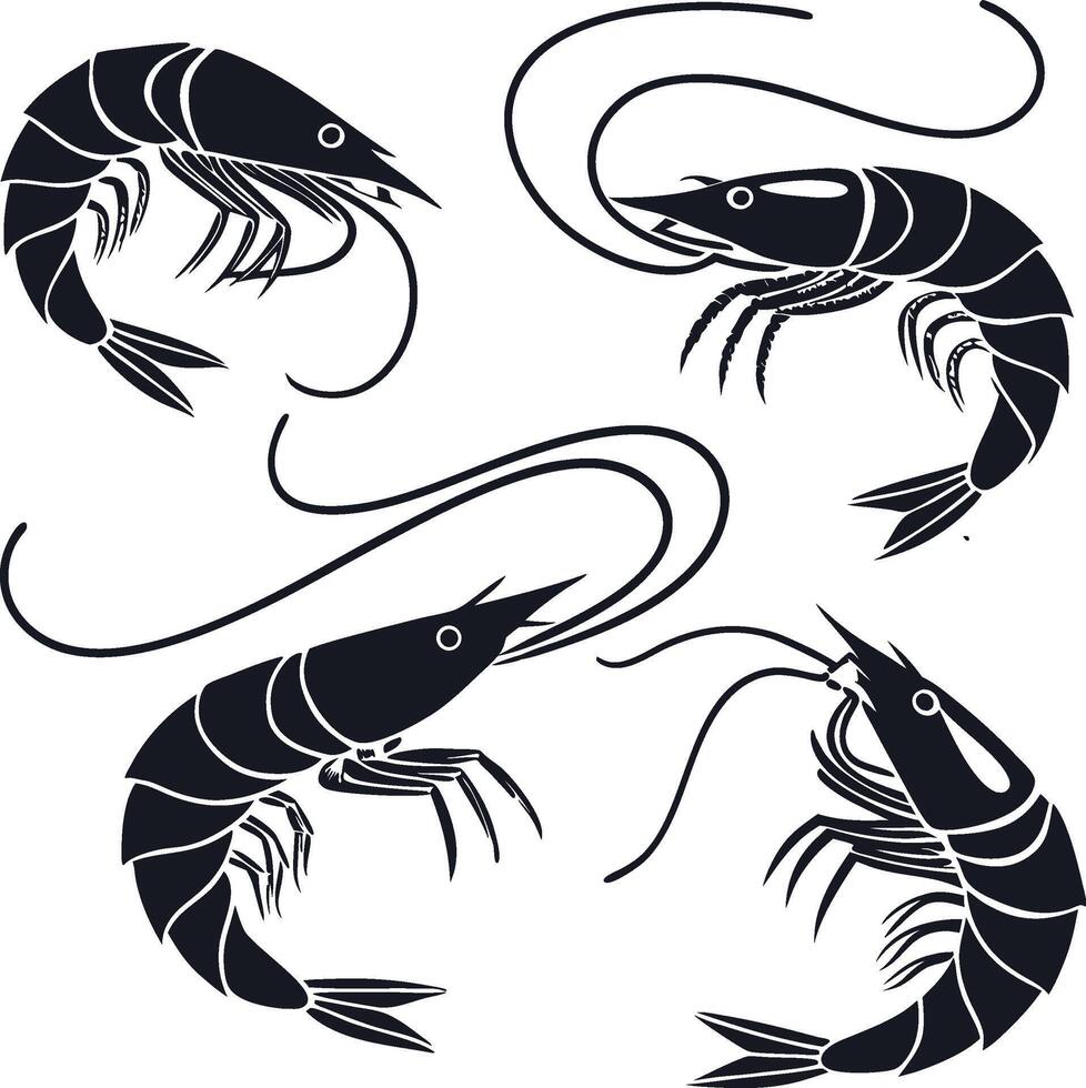 Shrimp set stencil templates Icon vector