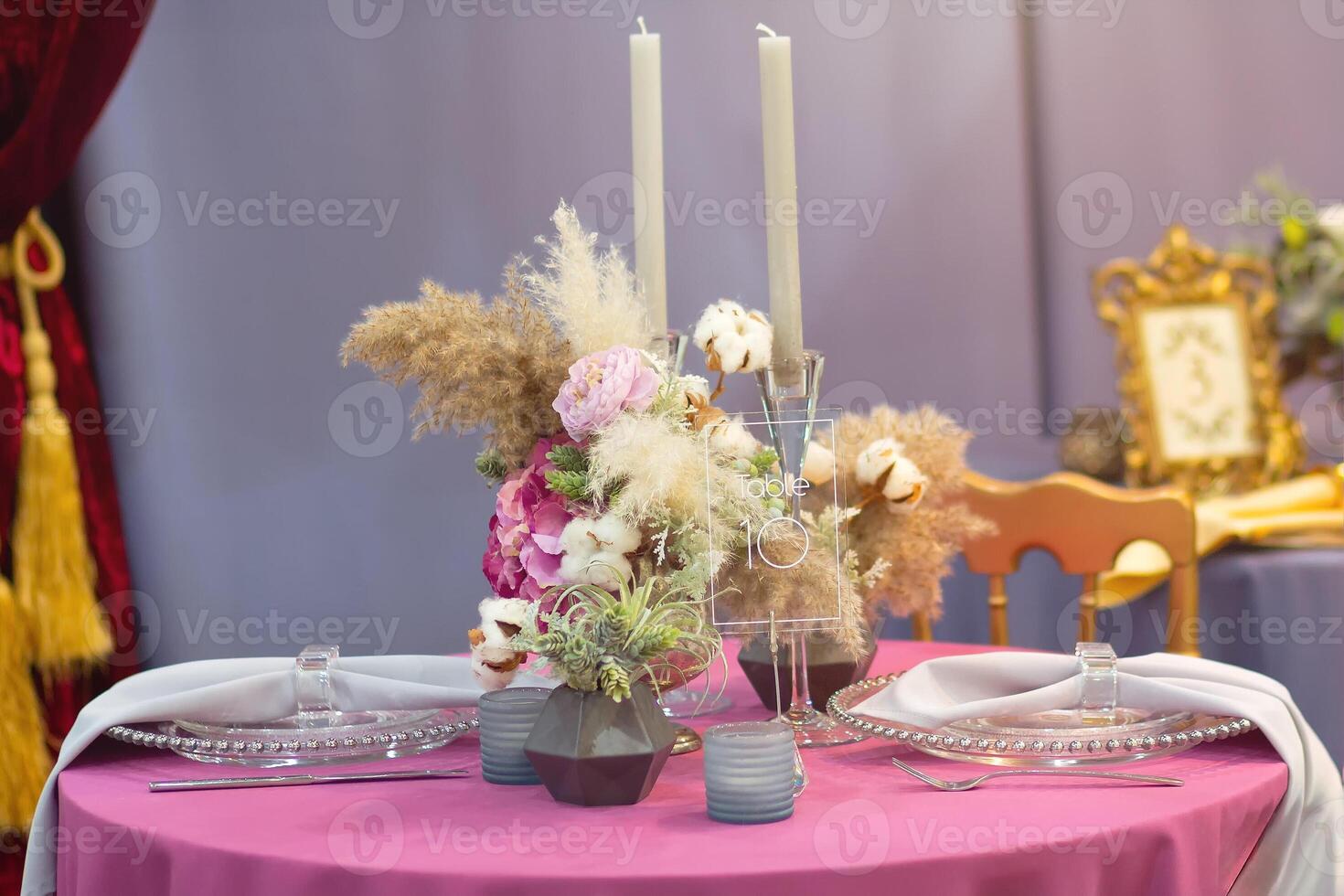 Beautiful elegant table setting in the restaurant. Wedding photo