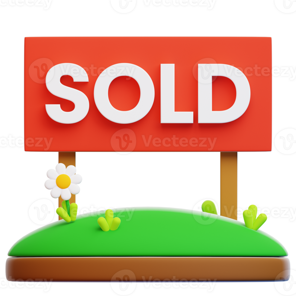 A rendered image of a SOLD sign in a vibrant garden symbolizes a real estate deal or acquisition. Signifying property transactions. png