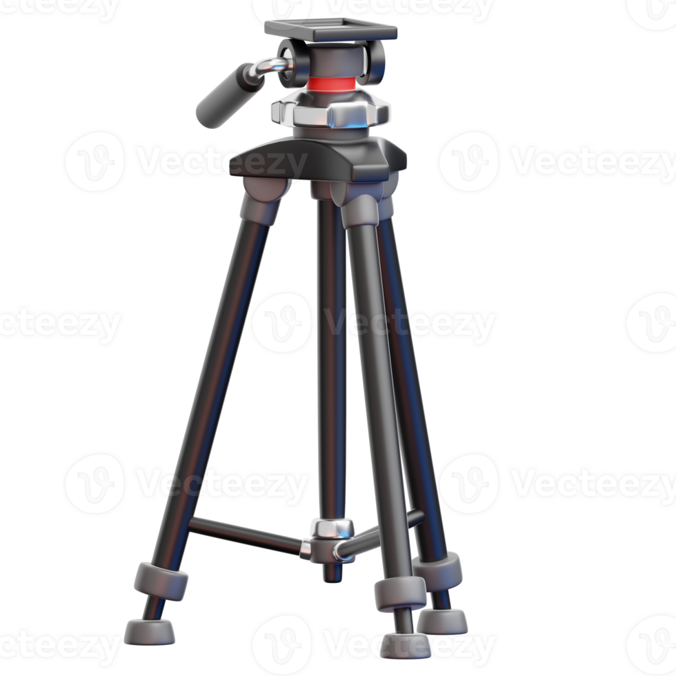 3D Stable Shot, A modern camera tripod, showcasing a sleek design and sturdy construction, ready to support professional photography and videography efforts. png