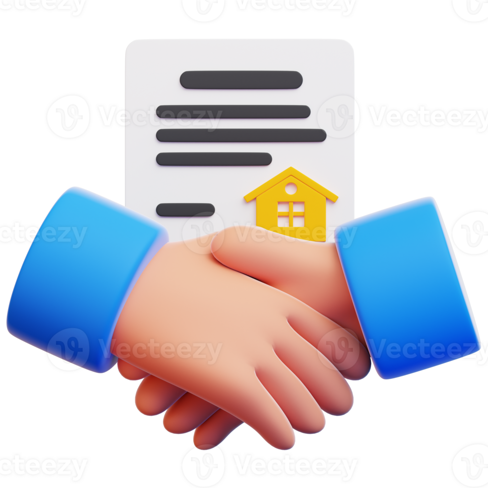A 3D Render of a Handshake Deal. A realistic 3D render depicts a firm handshake, symbolizing the successful completion of a property agreement, captured with soft lighting and vibrant colors. png