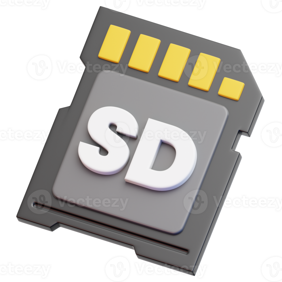 3D SD Card Digital Data Storage, A detailed illustration of a SD card, essential for digital data storage. png