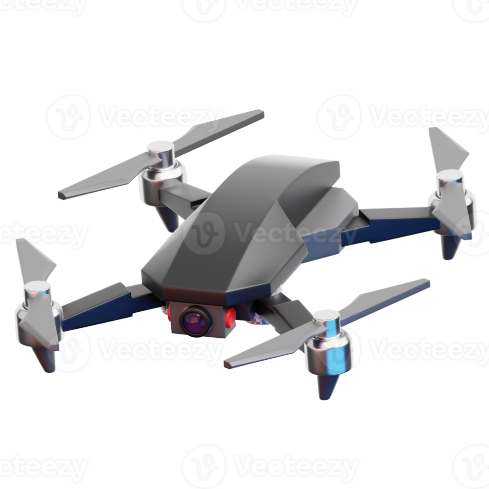 3D Drone on display, A sleek and modern drone, poised and ready for flight, showcases its advanced technology and aerial capabilities. png