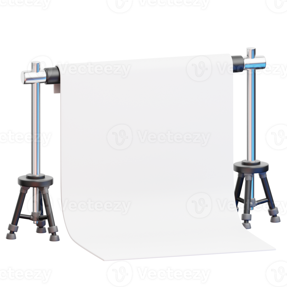 3D Studio Backdrop, A minimalist setup with a clean, blank backdrop supported by sleek, metallic stands, offering endless creative possibilities png