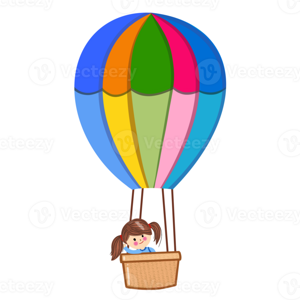 Girl in a colorful hot air balloon png
