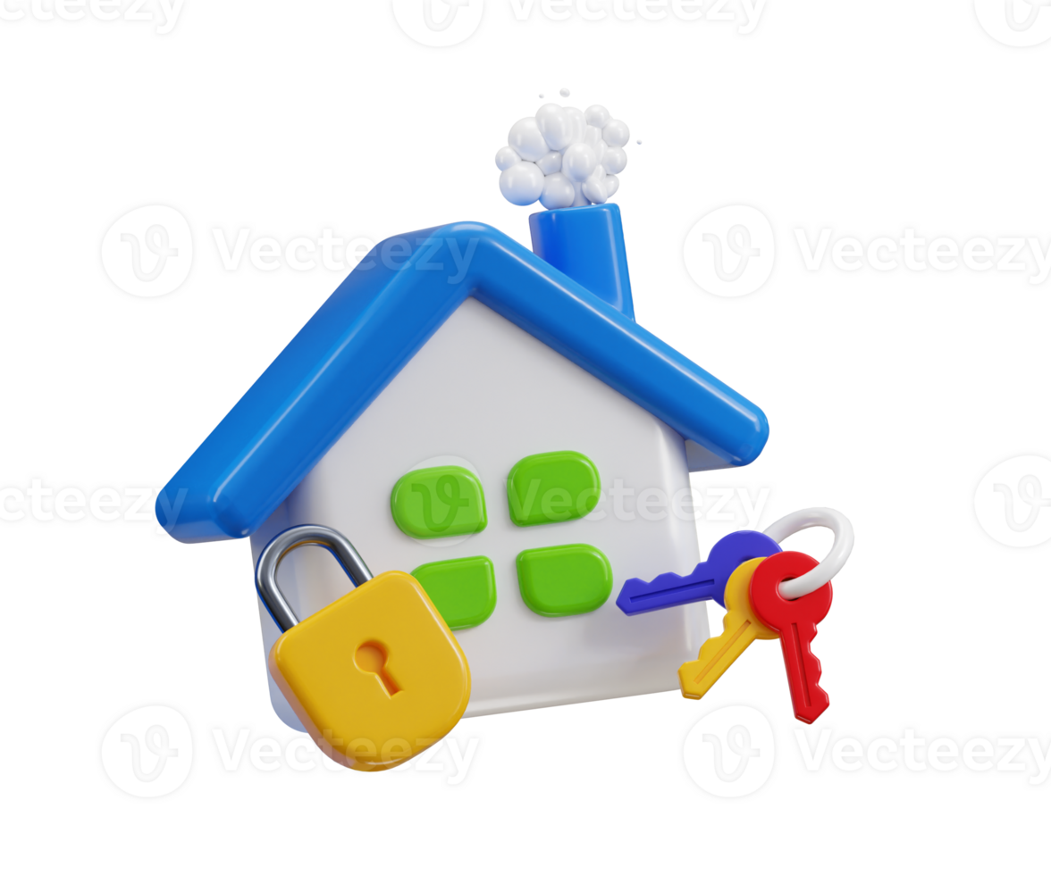 House with padlock and key icon 3d render concept of home security icon illustration png