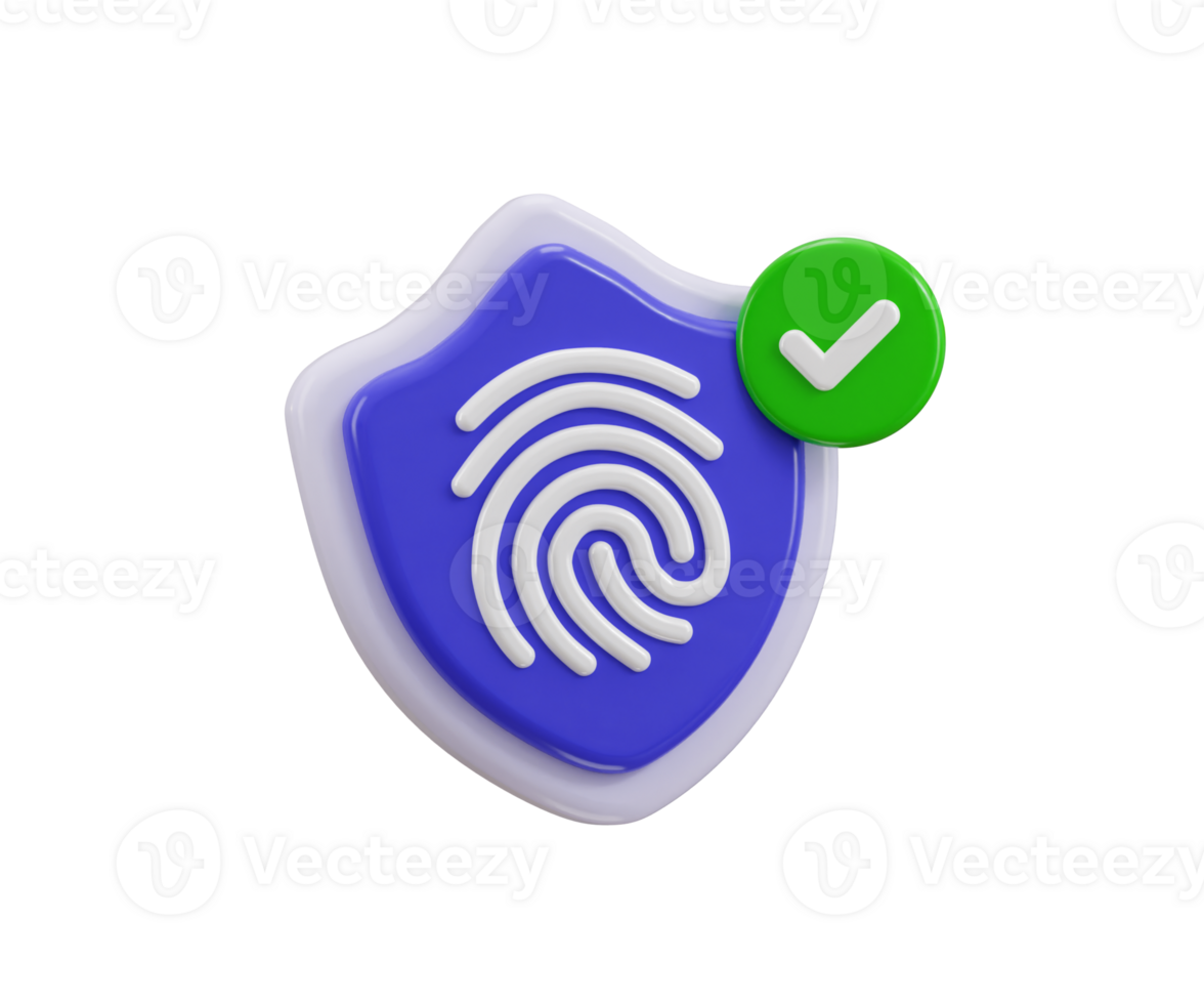 Fingerprint with protect shield icon 3d render concept of Digital security authentication finger scan for authorization identity 3d fingerprint scanning icon png