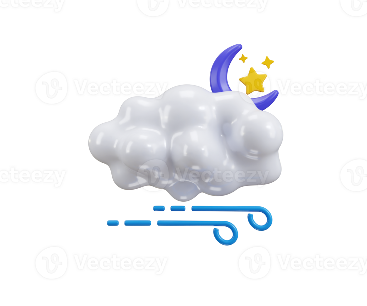 Sun with mood icon 3d render concept of 3d fluffy bubbles clouds with wind symbol weather icon illustration png