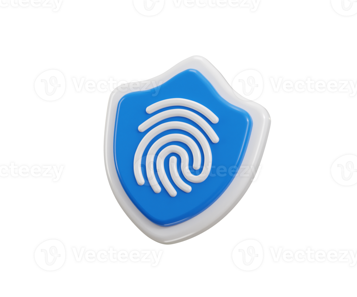 Fingerprint with protect shield icon 3d render concept of cyber secure icon Digital security authentication finger scan for authorization identity 3d fingerprint scanning icon png
