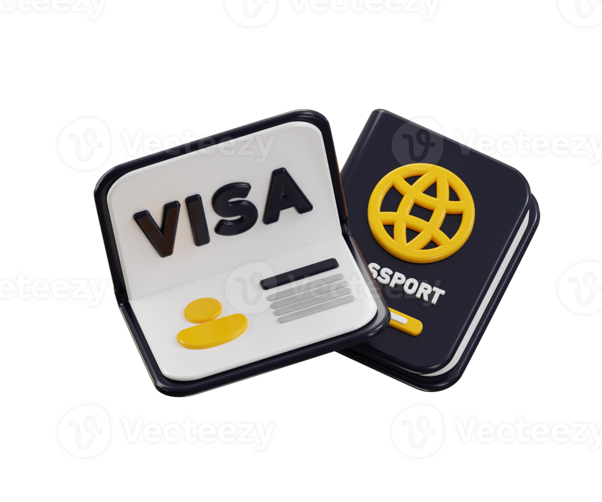 Passport with visa icon 3d render concept of 3d travel visa, tourist visa on travel documentation icon illustration png