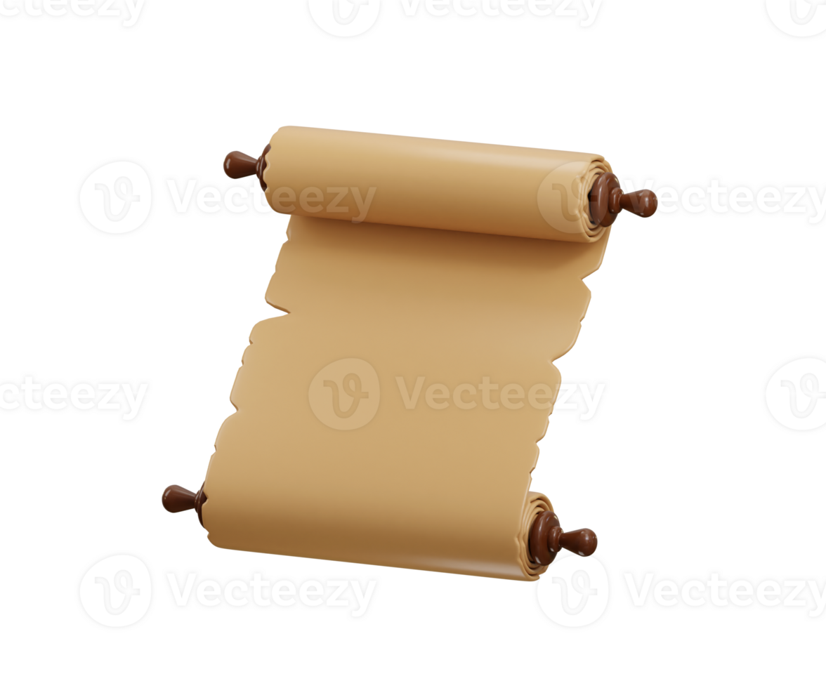 Old scroll paper icon 3d render concept of antique frame blank page, old map paper illustration png