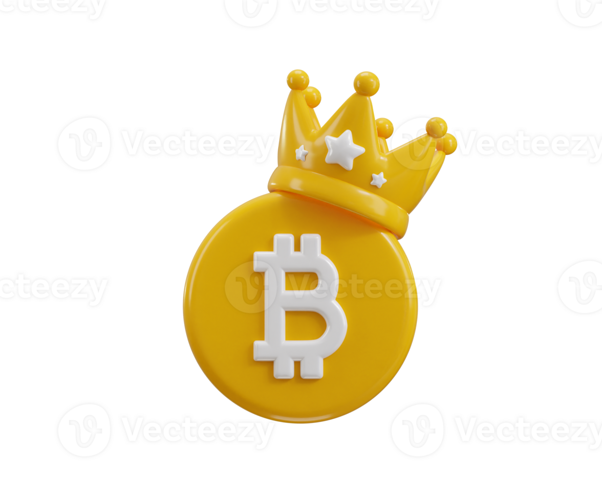 Bitcoin with gold crown icon 3d render concept of Cryptocurrency king digital money icon illustration png