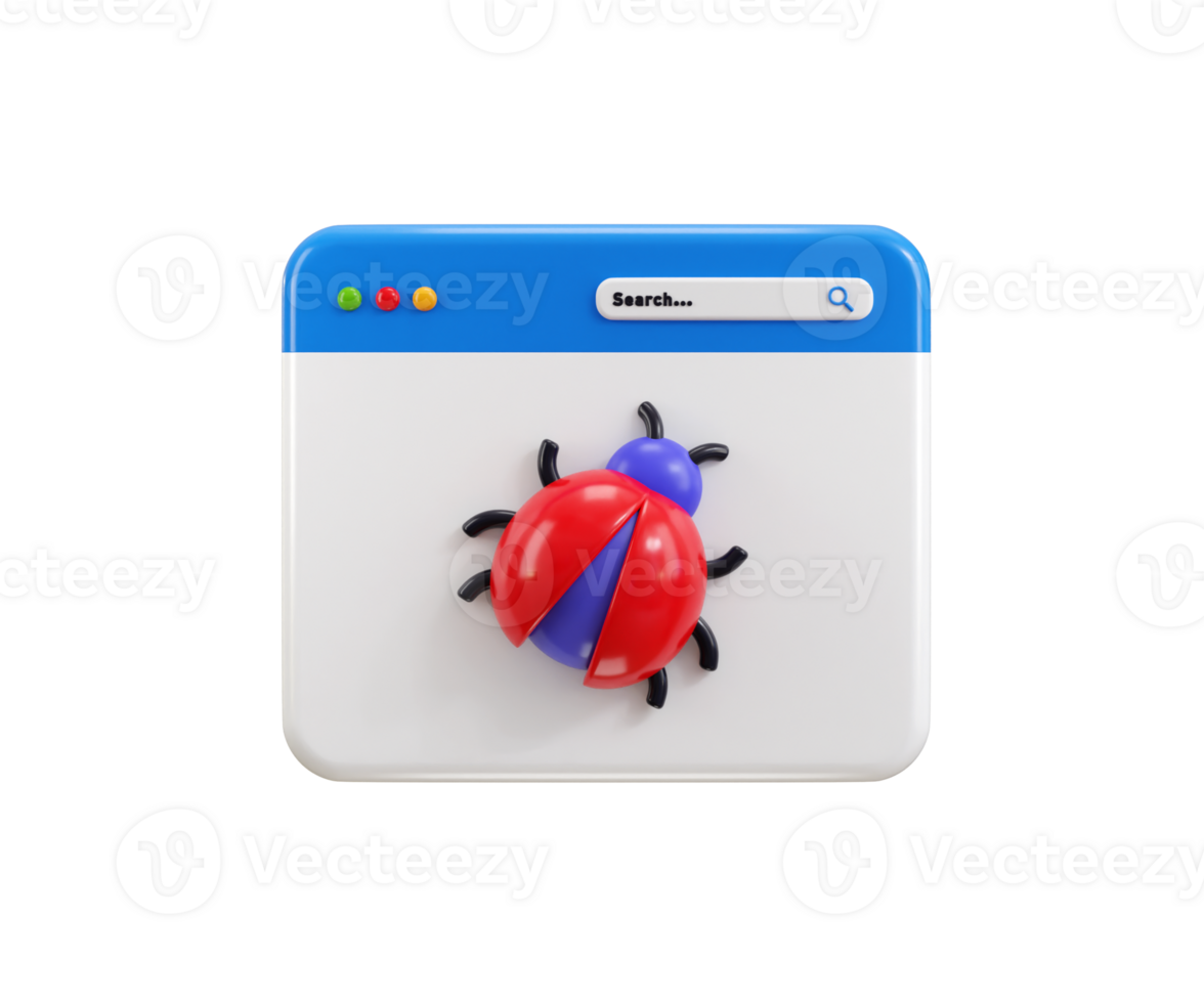 Webpage bug virus malware icon 3d render concept of Cyber security antivirus malware icon illustration png