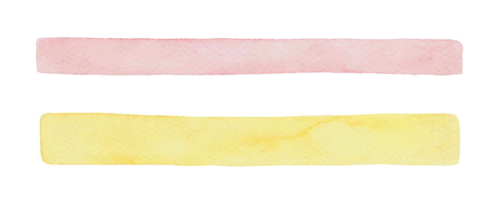 Set of pink and yellow watercolor textured stripe. Artistic hand drawn illustration of abstract border stain with realistic texture. Perfect for summer card template and holiday season design. vector