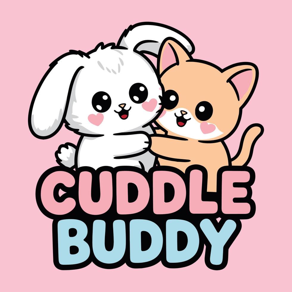 Cuddle Buddy Cute Rabbit Cat Hugging T Shirt Design vector