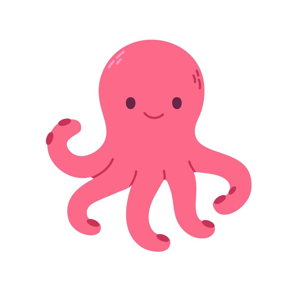 Happy pink octopus with rounded tentacles, ideal for children's projects, sea life visuals, and educational themes vector