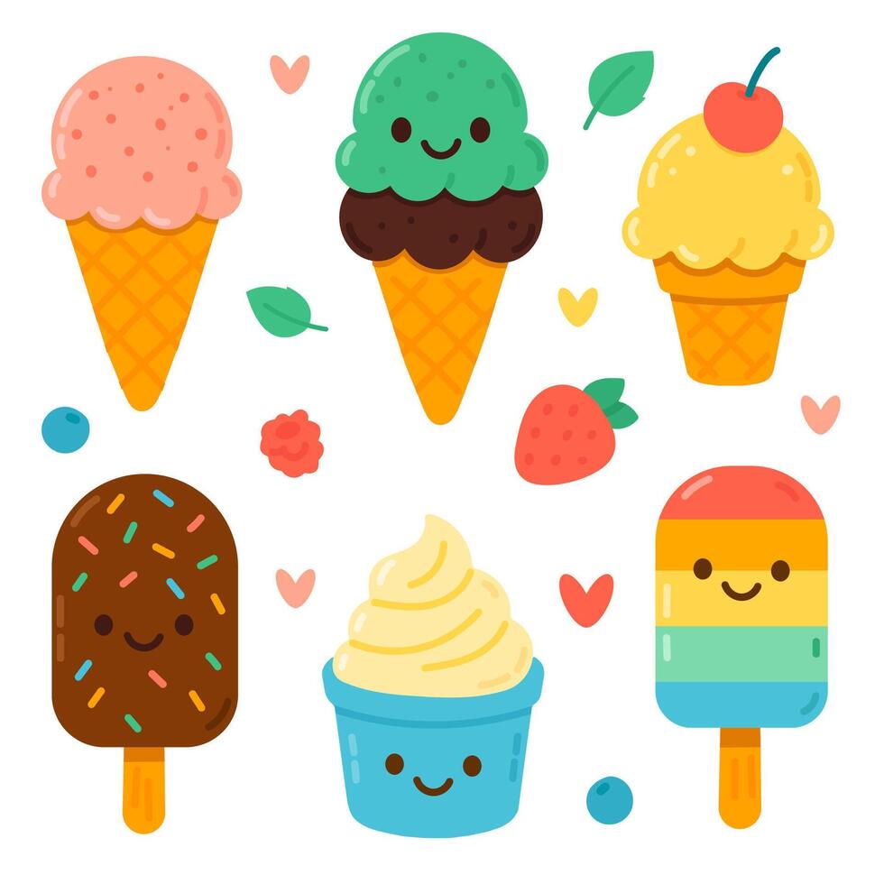 Cute colorful ice cream set vector