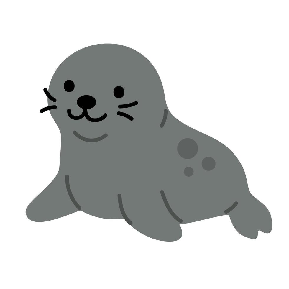Smiling gray seal with flippers and soft expression, suitable for ocean-themed learning materials and kids' decor vector