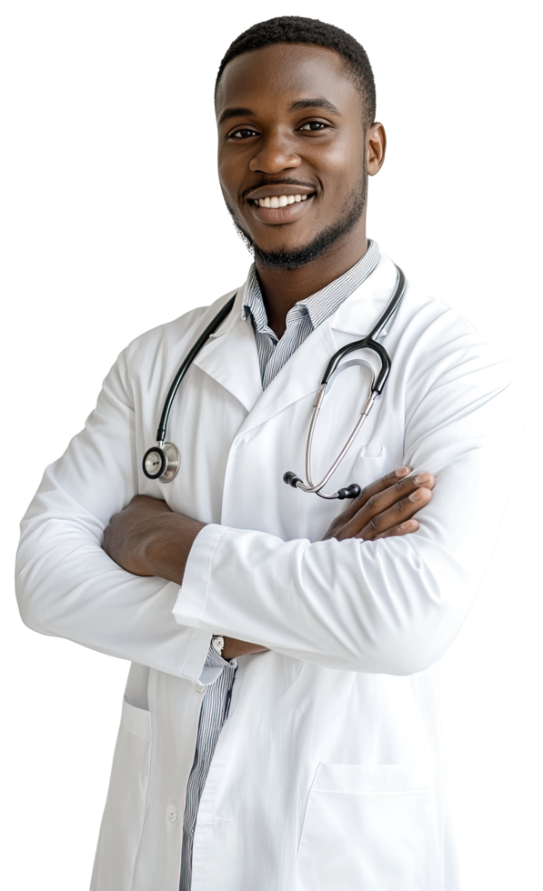 A black male doctor with his arms crossed png