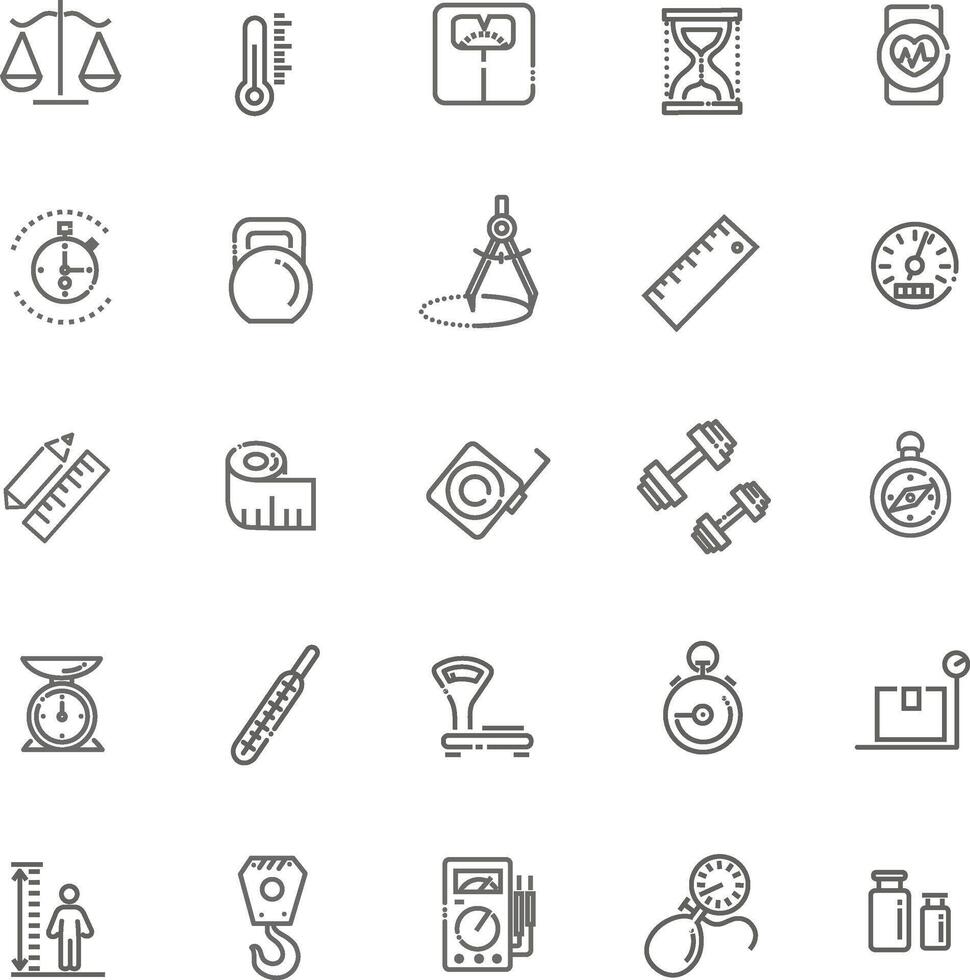 Measuring related web icon set - outline icon set, thin line icons collection vector