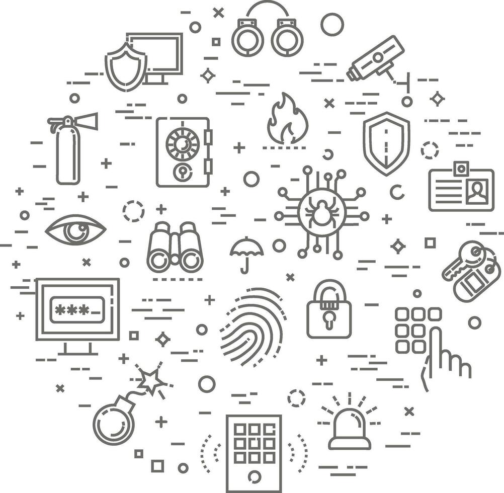 Outline web icon set - security and technology vector