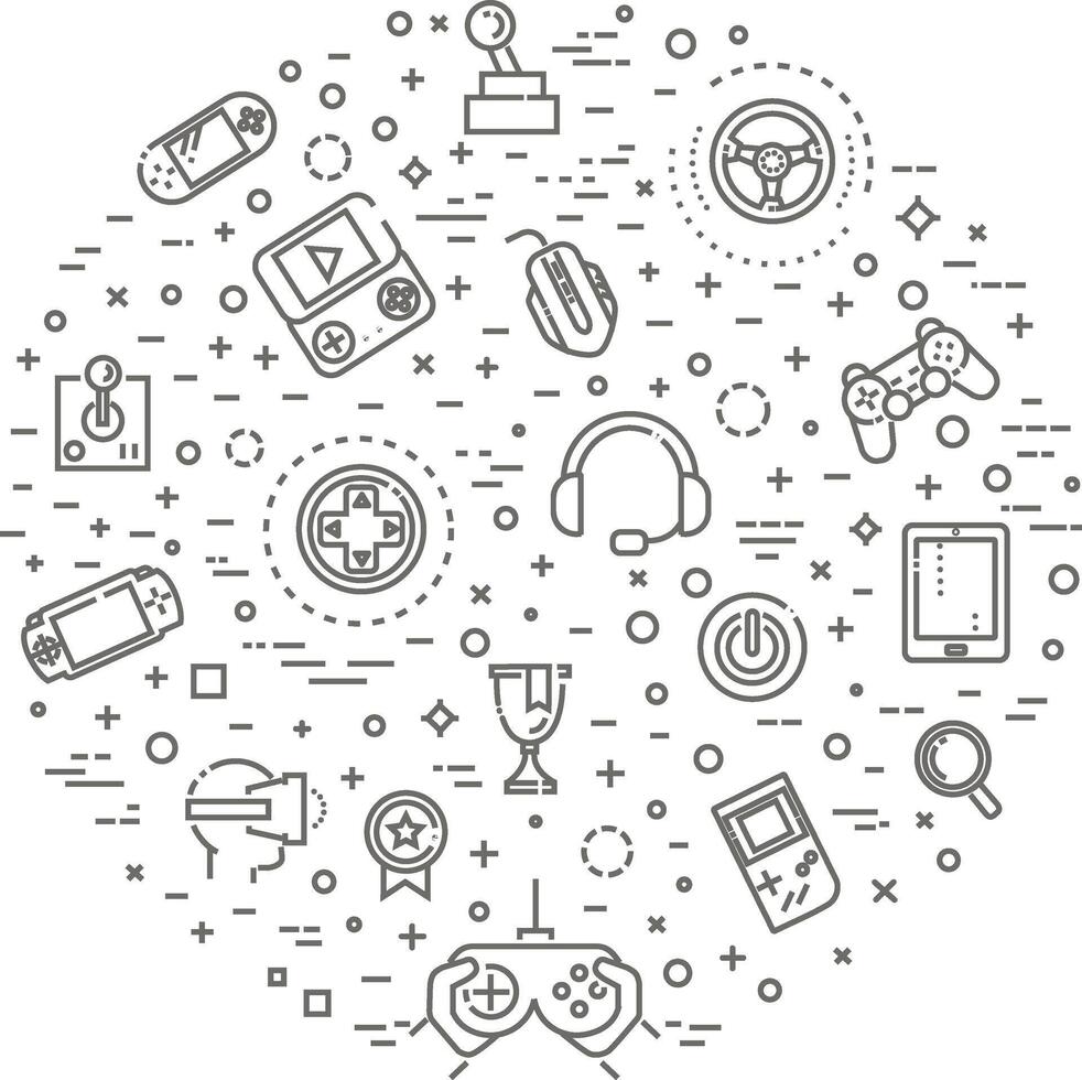 Games icons, simple and thin line design vector