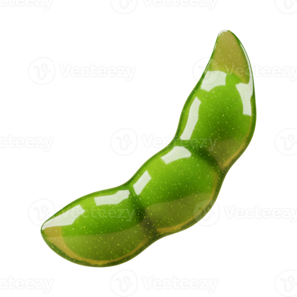 Glossy 3D edamame pod with vibrant green color png