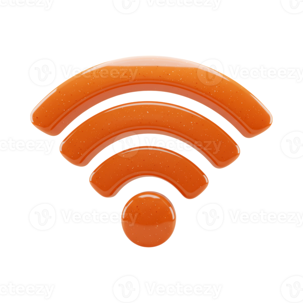 A vibrant orange 3D glossy Wi Fi symbol representing wireless connectivity png