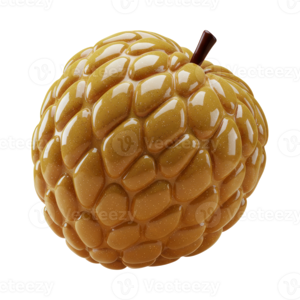 A 3D custard apple with a textured golden surface and small stem png