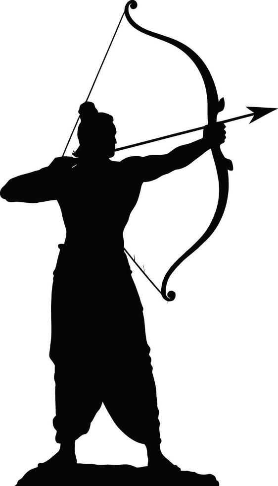 Silhouette of archer aiming bow and arrow vector