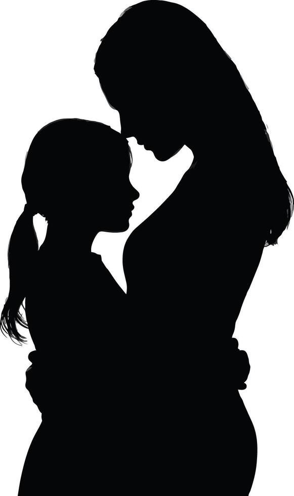 Silhouette of mother and daughter embracing vector