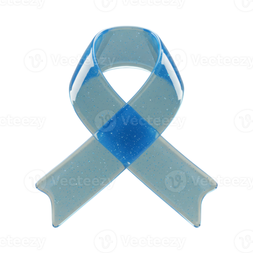 A glossy 3D light blue awareness ribbon with a translucent, glittery texture png
