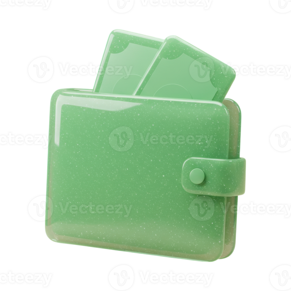 Light green 3D wallet with banknotes for finance and savings concepts png