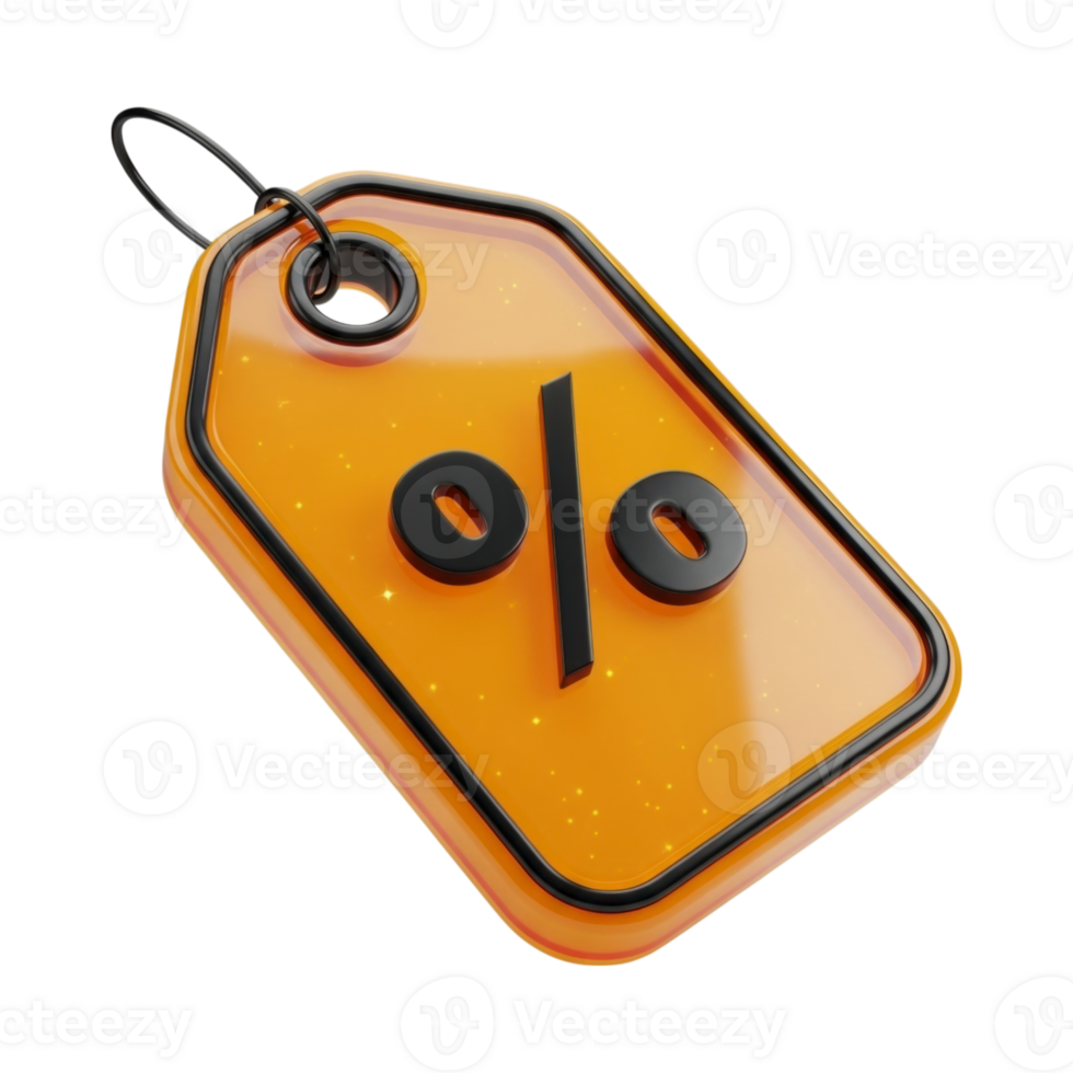 Stylized 3D orange price tag with percentage symbol for sale and discount png