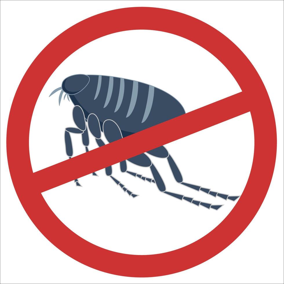 Flea control icon with red prohibition sign indicating pest prevention vector
